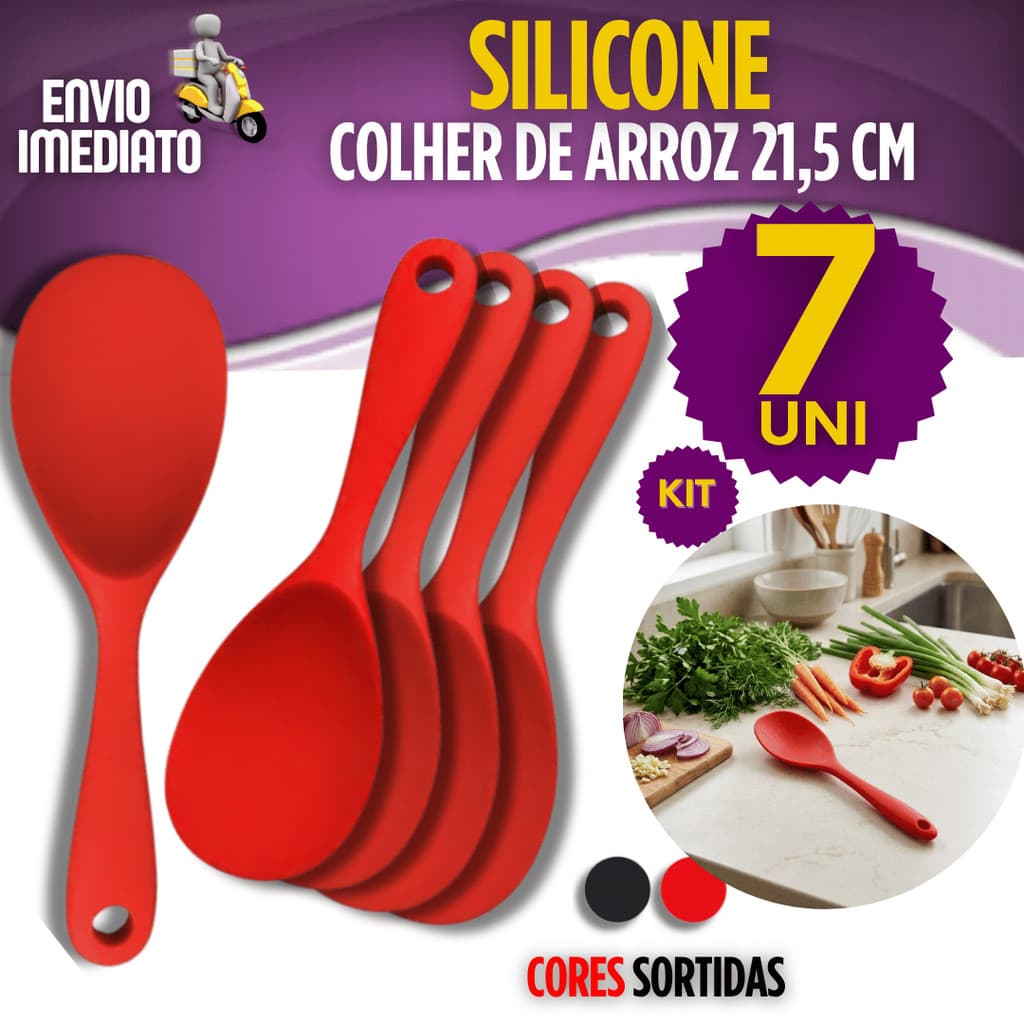 Kit 3/5/6/7 Colher De Arroz Silicone Premium Antiaderente Cabo Curto Utensílios de Silicone Cozinha