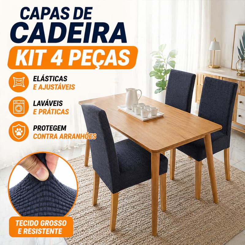 Kit 4 Capas de Cadeira Elásticas Tecido Grosso Laváveis Antiarranhões de Gato para Sala de Jantar e Restaurante