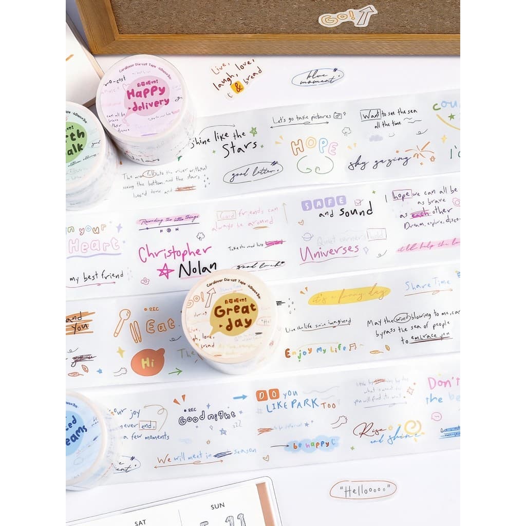 Manual de grafite manuscrito cortado, fita Washi, personagens em inglês, simples, coreano, estilo fofo, manual, adesivos