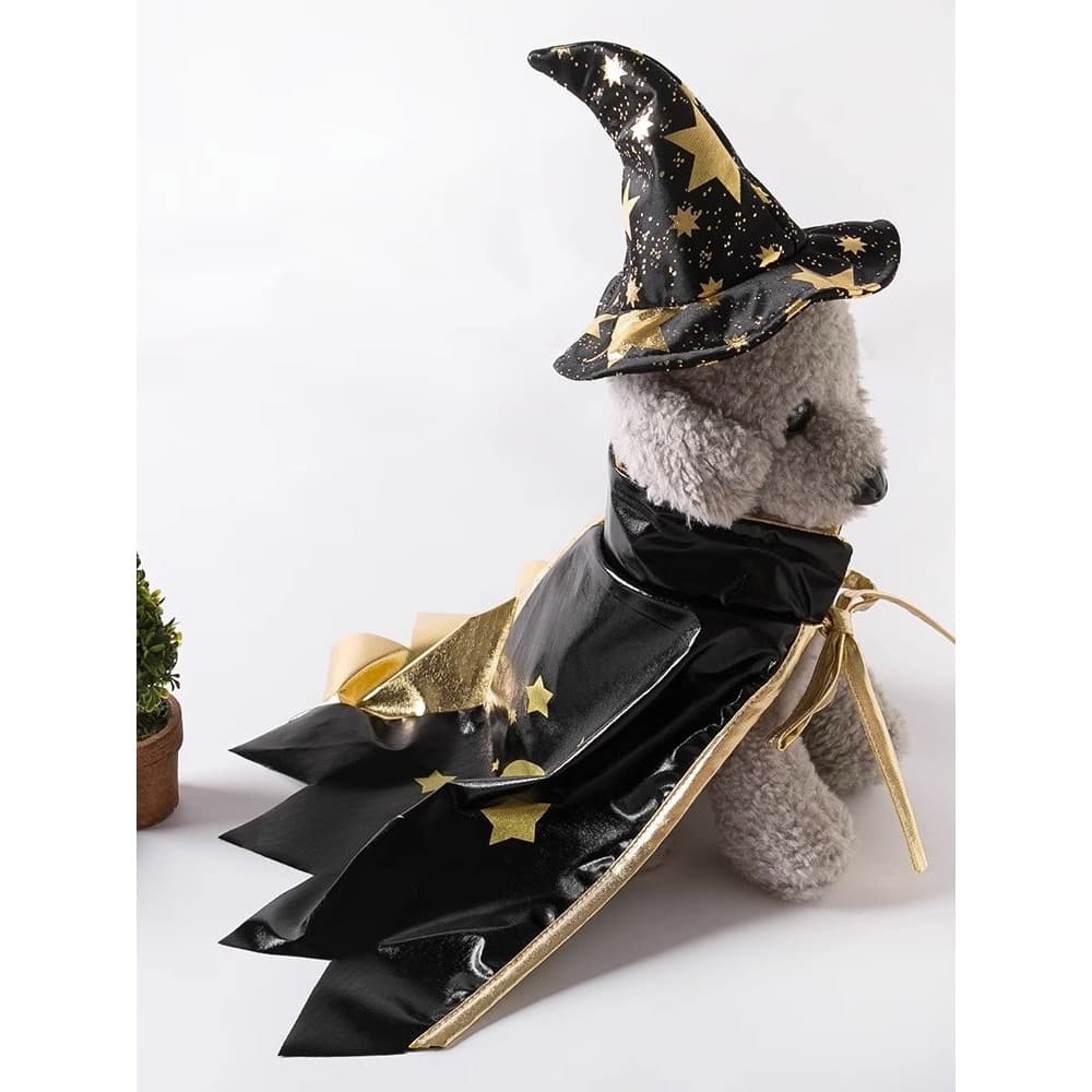 Conjunto de capa de mágico de Halloween para animais de estimação, gato, cachorro, adereços de tiro, influenciador engra