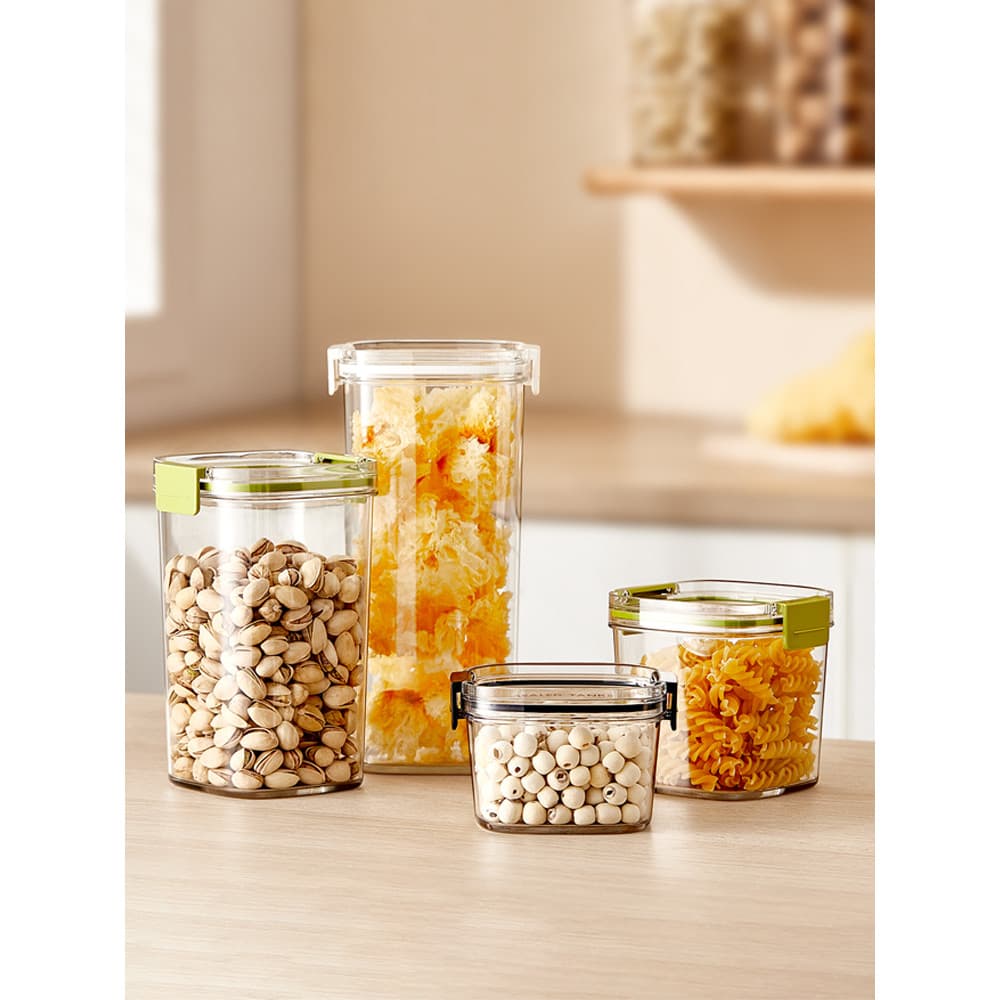 Frasco selado a ar, caixa de armazenamento de grãos inteiros, lanches de plástico para cozinha, produtos secos, feijão,