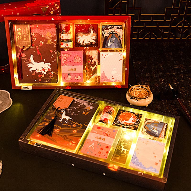 Manual Retro Estilo Chinês Conjunto de Caixa de Presente Presente Caderno de Estudante Literário Clássico Criativo DIY F