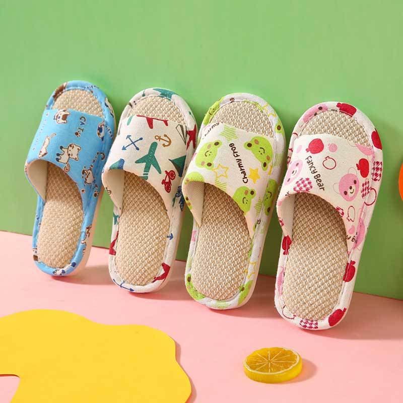 Novo estilo crianças chinelos de linho meninos meninas bonito dos desenhos animados bebê quatro estações casa confortáve