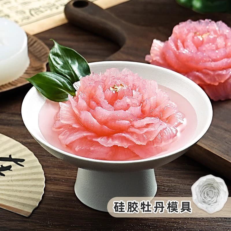 Molde tridimensional de cubo de gelo peônia, Silicone de qualidade alimentar, leite de lótus, gelatina, pudim, Mousse, F