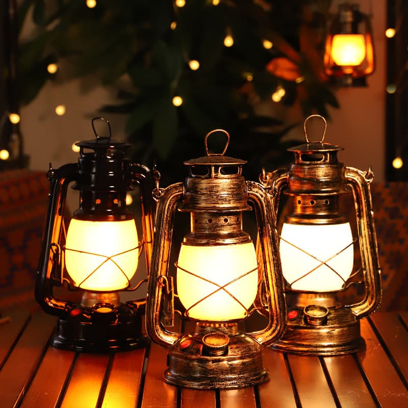 Lâmpada de acampamento ao ar livre barraca de acampamento Retro lâmpada de acampamento antiquado recarregável imitação q