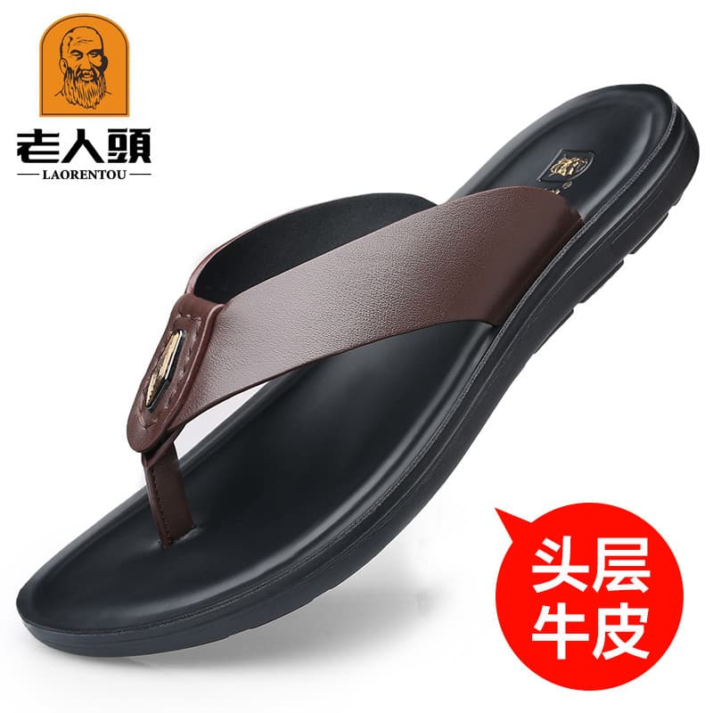 Chinelos para idosos masculinos 2026 verão novo estilo couro genuíno Casual antiderrapante chinelos sandálias de sola ma