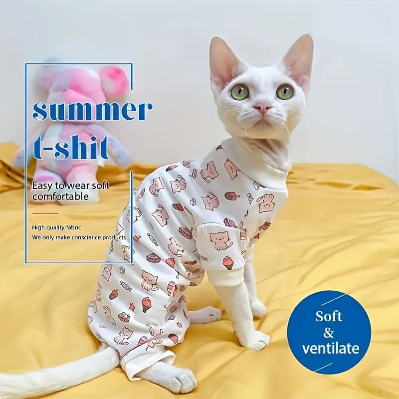 Adorável Pijama Macio para Animais de Estimação com Padrão de Casquinha de Sorvete para Gatos e Cães - Macacão Confortáv