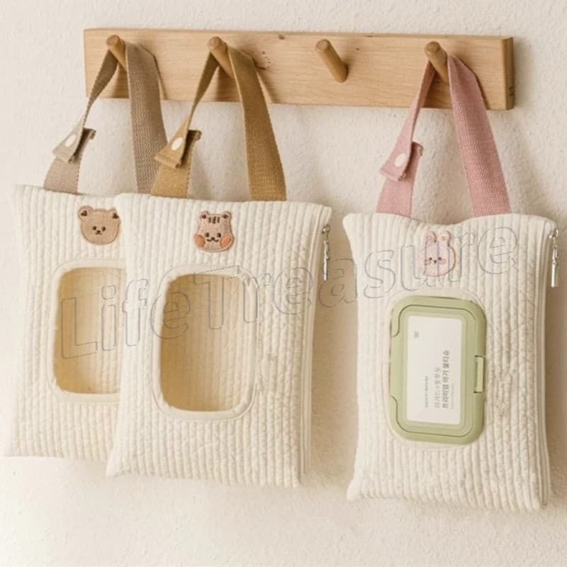 Suporte De Tecido Para Carrinho De Bebê-Bolsa De Armazenamento Portátil Caixa Lenços Umedecidos Pendurados Desenho Encos