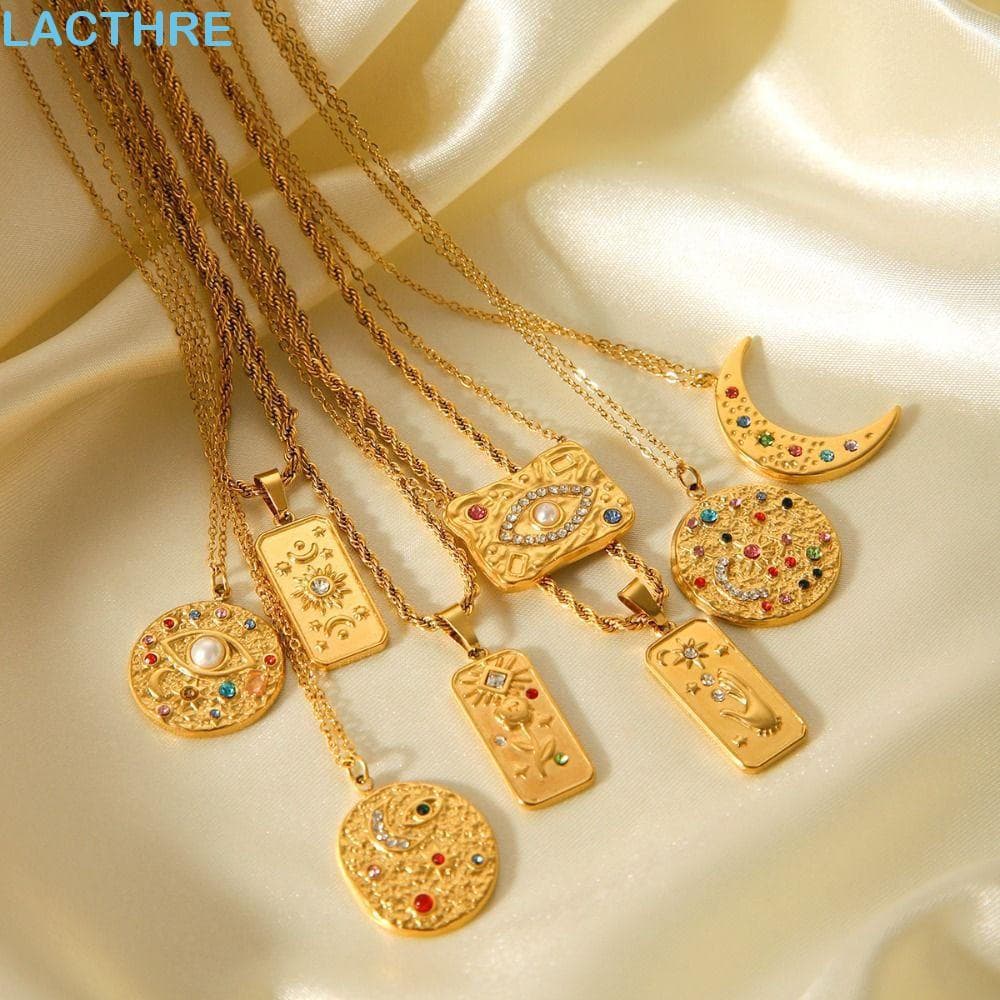 LACTHRE Gargantilha Vintage , Colar De Metal Luxuoso Sol Lua , Acessório Feminino Requintado Strass