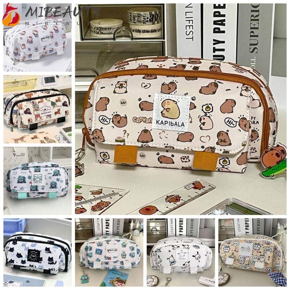Bolsa Para Canetas MIBEAUTY , Lápis Multicamadas De Grande Capacidade , Capivara/Chiikawa/Pochacco/Hello Kitty/Peixe Pal
