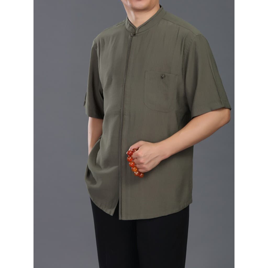 Baifulong estilo chinês vestido de verão de manga curta novo estilo gola e carcela requintado aparado masculino High-End