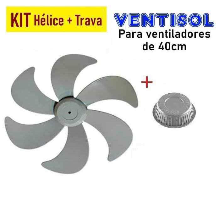 KIT HÉLICE + TRAVA para Ventilador Ventisol 40 CM - CINZA  (Furo Redondo)