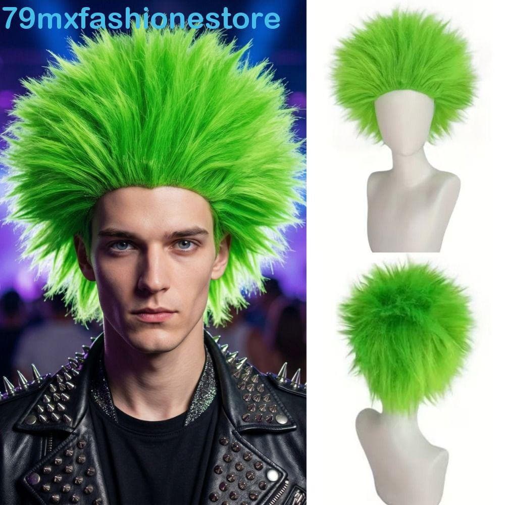 MXFASHIONESB Peruca Masculina Curta E Reta , Cabeça Explosiva Fofa Verde Anime , Perucas Engraçadas De Cosplay Naturais
