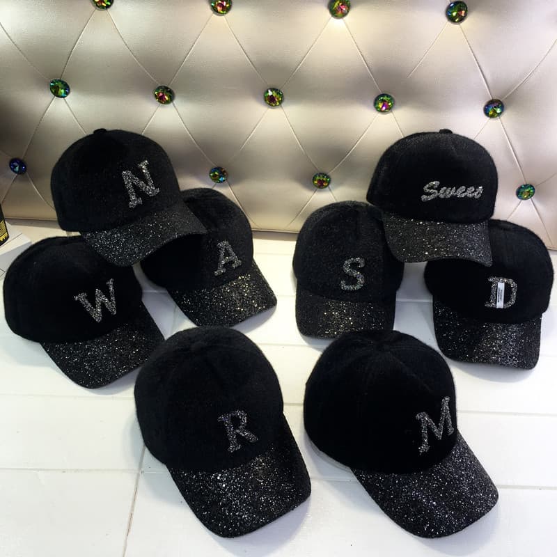 Chapéu feminino outono inverno versão coreana lã de vison boné de beisebol Casual strass carta boné de pico estudante la