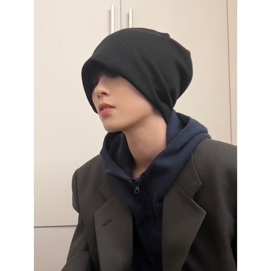 Baotou chapéu masculino outono inverno pulôver pilha chapéu de malha masculino Street Wear chapéu de lã cabeça grande ca