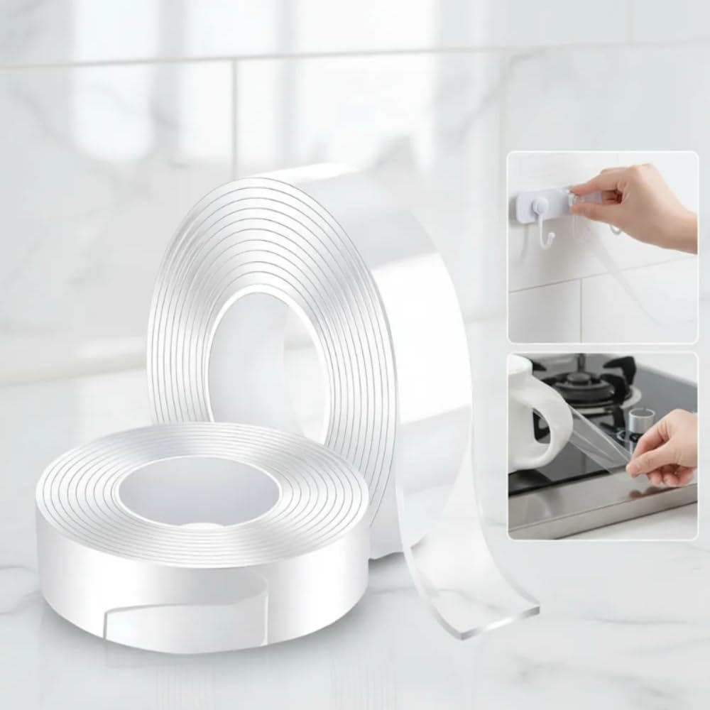 Fita Dupla Face Transparente Super Forte Reutilizável Fácil de Usar para Casa