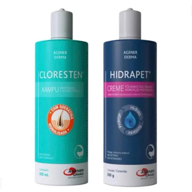 01 SHAMPOO CLORESTEN 500G / 01 HIDRAPET CREME 500G/ CÃOS E GATOS 01