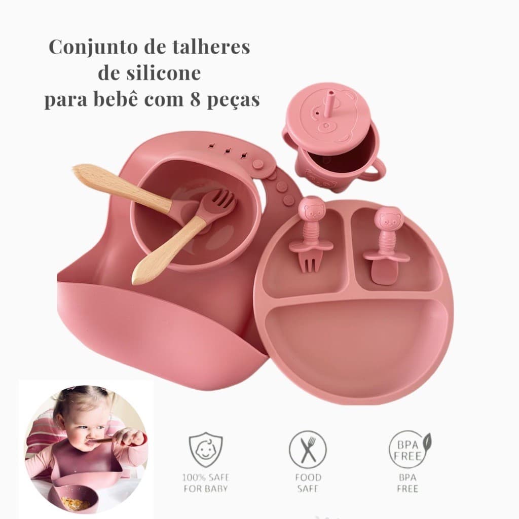 Equipamento De Alimentação De Silicone Para Bebês , Sem BPA , Louça Infantil Pequena , Tigela , Colher , Garfo , Ventoso