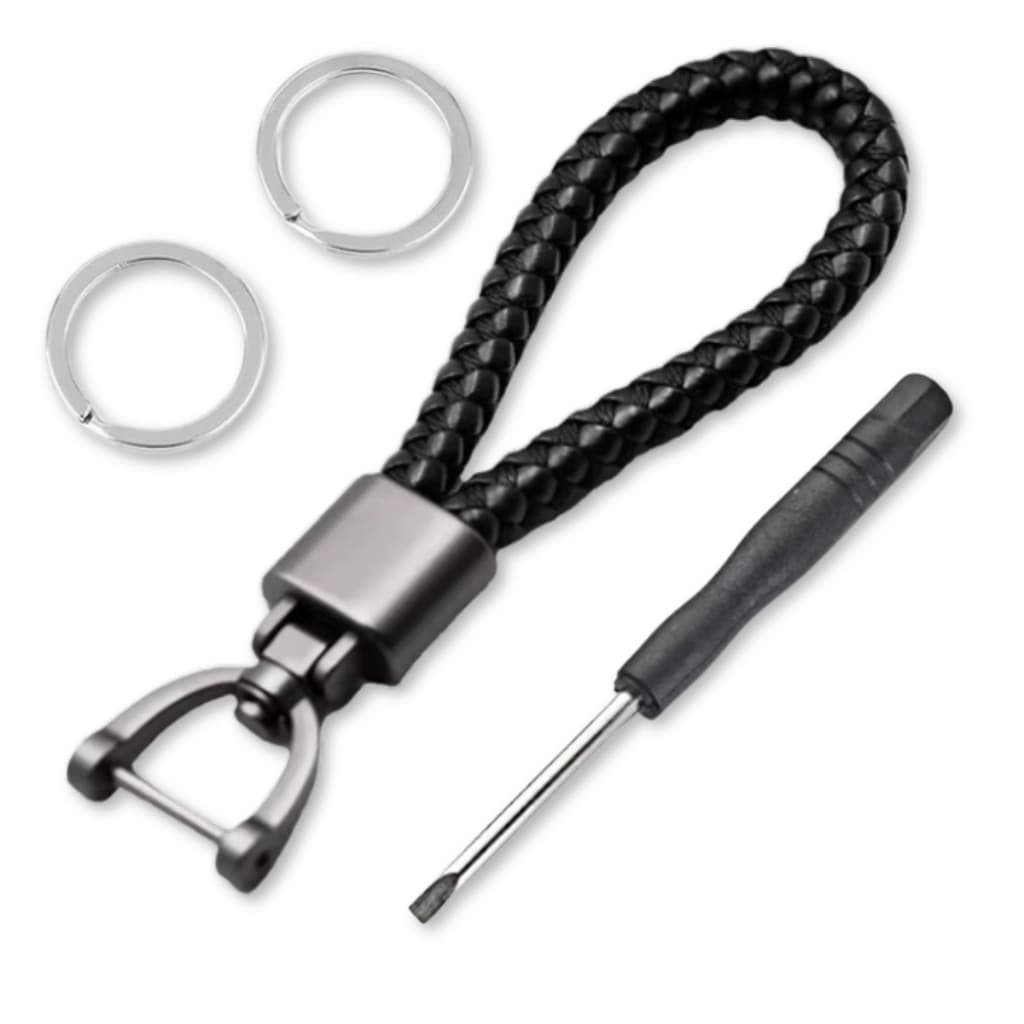 Chaveiro Carro Moto Trava Trançado Couro Argolas Metal Premium Chaveiro Mosquetão