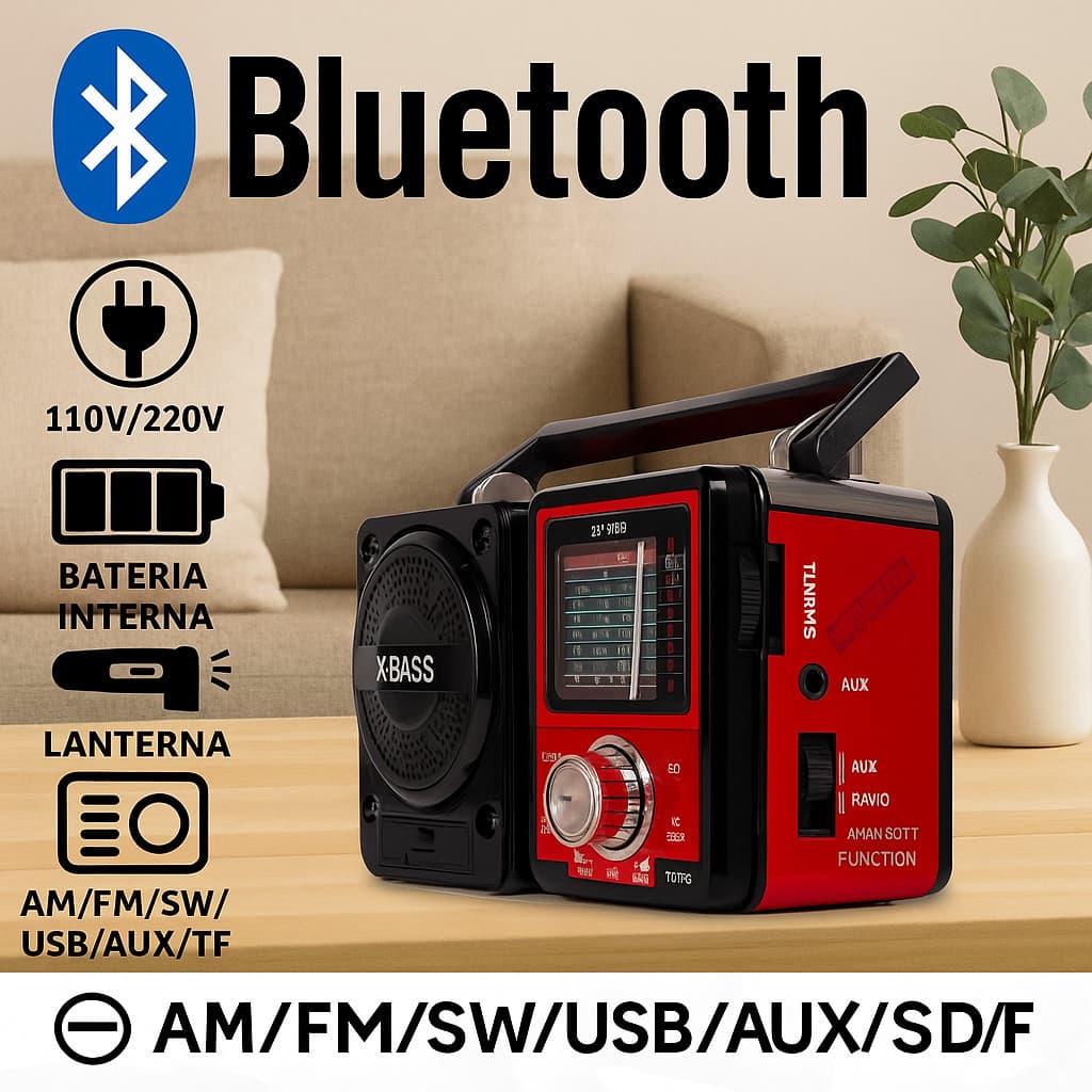Rádio Retrô Vintage  Portátil A Pilha E Tomada Am Fm Sw Pendrive Com Sd Usb