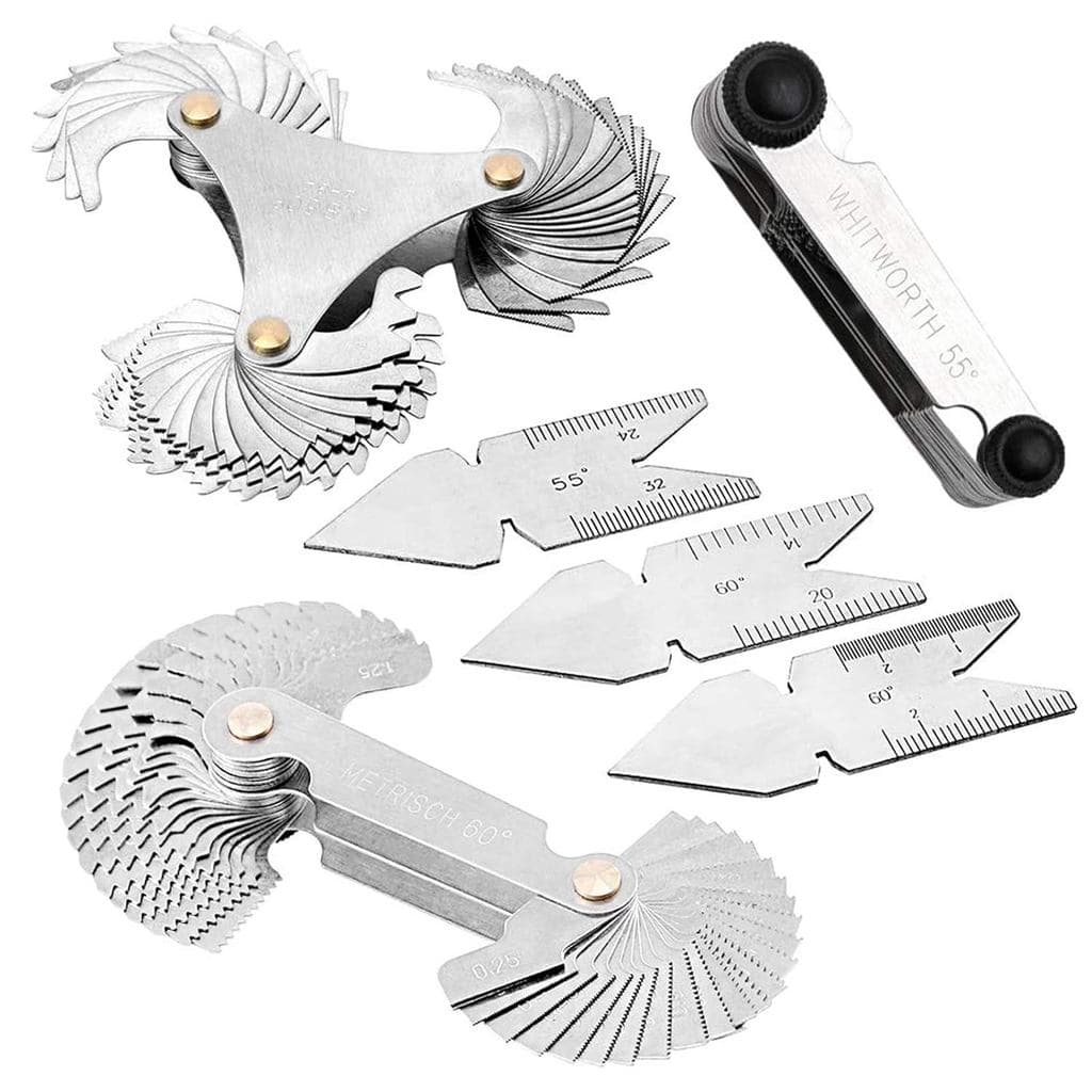 Haploon 6Pcs Pitch Cutting Gauge, Stainless Steel Screw Thread Pitch Gauge Tool Set, 3 Pieces Center Gage 1 America SAE