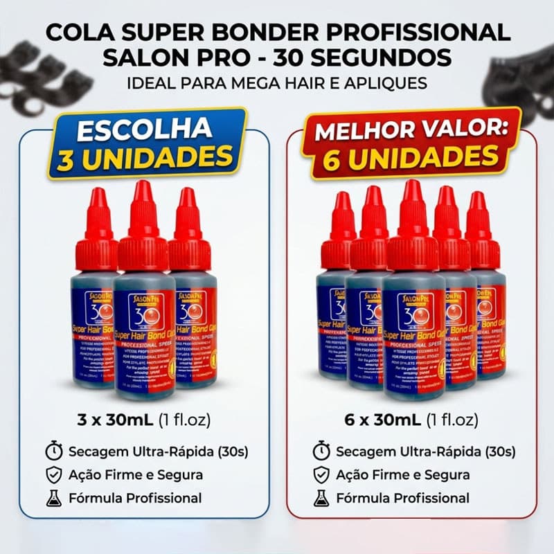 Kit Cola Alongamento Capilar Salon Pro 30 Segundos - 3 ou 6 Unidades | Profissional para Salão de Beleza e Revenda