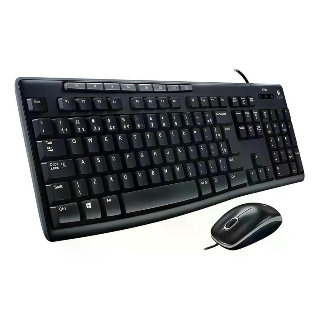Combo Teclado e Mouse Logitech MK200 USB com Fio Multimídia Lacrado