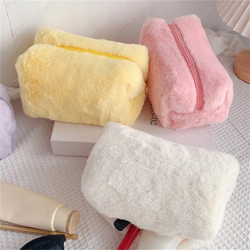 Bolsa Cosmética De Pelúcia De Armazenamento De Grande Capacidade Estojo Portátil Para Lápis
