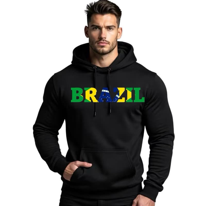 BLUSA DE FRIO MOLETOM CANGURU Brazil CASACO COM BOLSOS LATERAIS COM CAPUZ CORDÃO DE AJUSTE ESTILOSO FLANELADO LANÇAMENTO