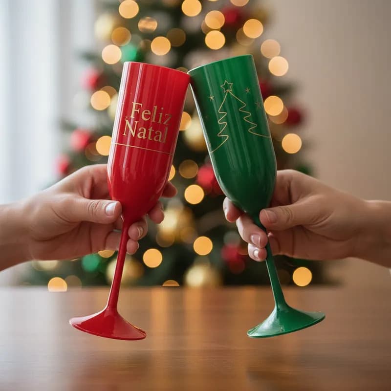 Kit 20 Taças Champagne Acrílicas FELIZ NATAL | Fim de Ano, Natal – Luxo e Resistência