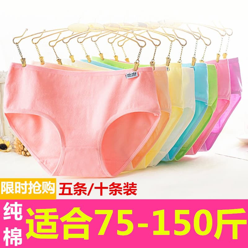 Roupa interior dez peças feminina algodão puro cintura média tamanho grande tecido de algodão completo cor sólida renda