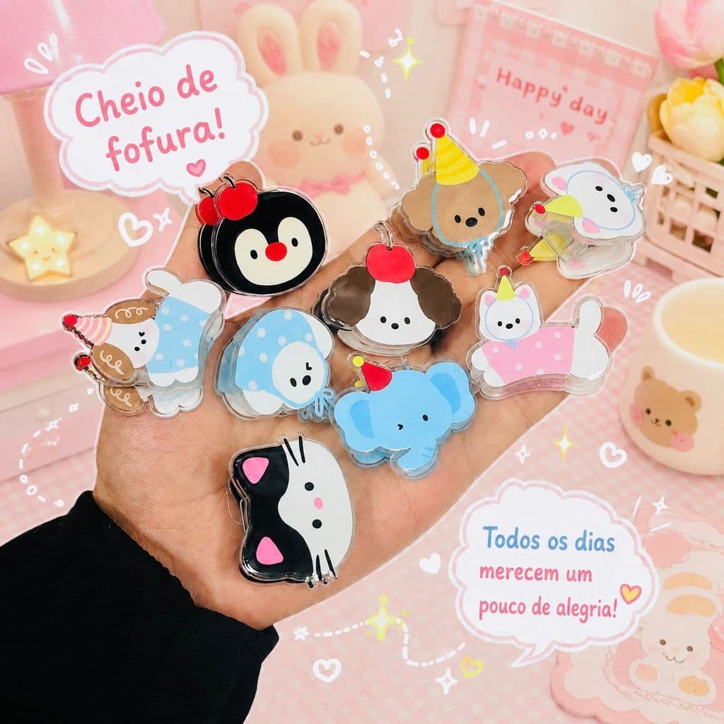 Clipes p/ Papel Kawaii Fofos Decorativos 2 Unidades
