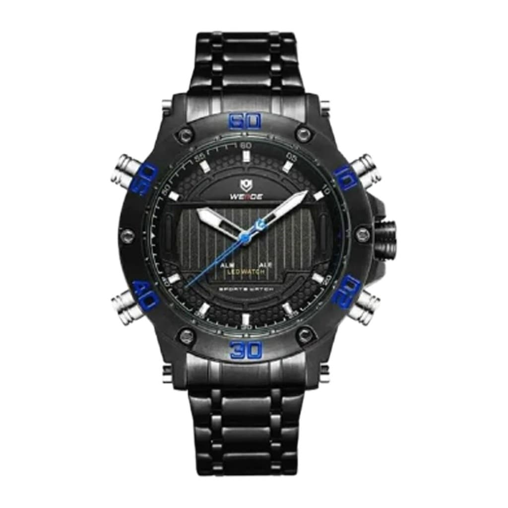 Relógio Masculino Weide AnaDigi WH-6910 Preto e Azul (Resistente à água 5ATM, Vintage, Luxuoso, Charmoso, Fashion)