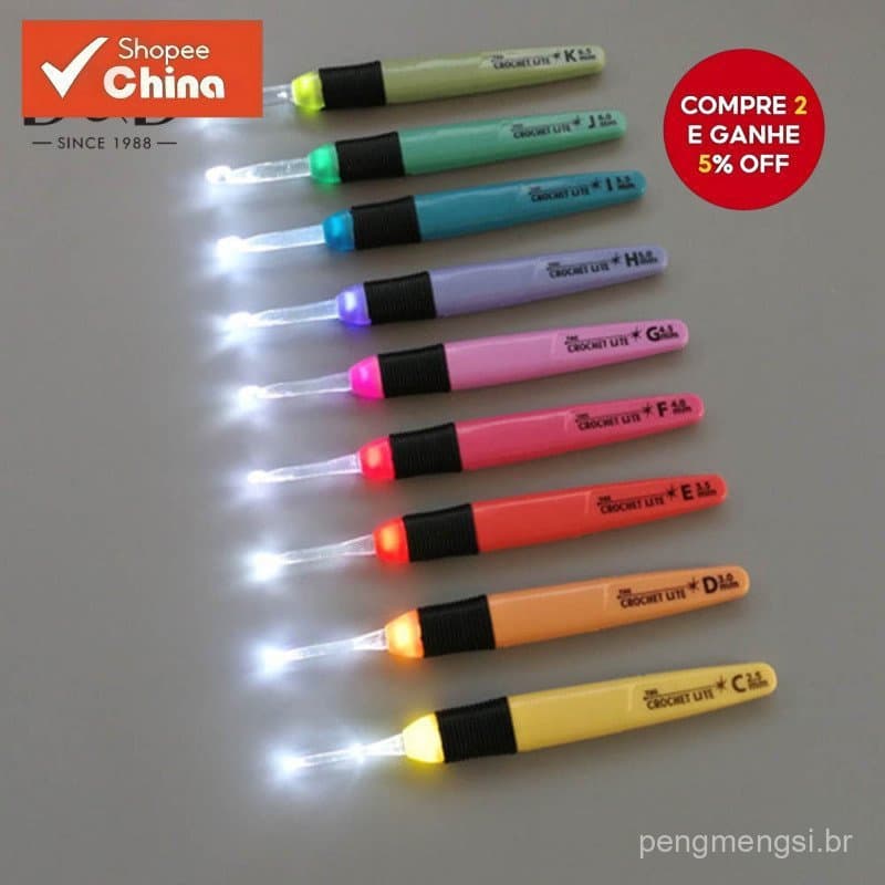 1 unidade de agulha de crochê LED 2.5-6.5mm, acessórios de tricô, ferramenta luminosa para DIY 4IGG