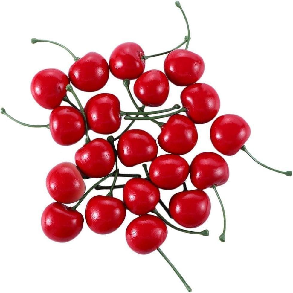 Jowxsx 20 Peças de Cerejas Artificiais Vermelhas, Decoração de Frutas Falsas, Modelo de Cereja Simulada, Ornamento de Ce