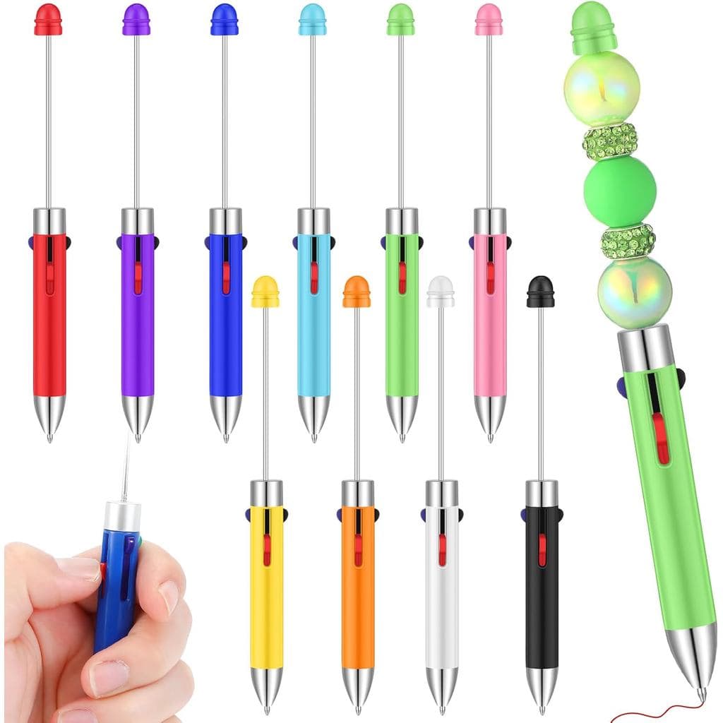ReliThick 10 Peças Canetas Plásticas Retráteis com Miçangas 4 em 1, Tintas Multicoloridas Variadas, Canetas Esferográfic
