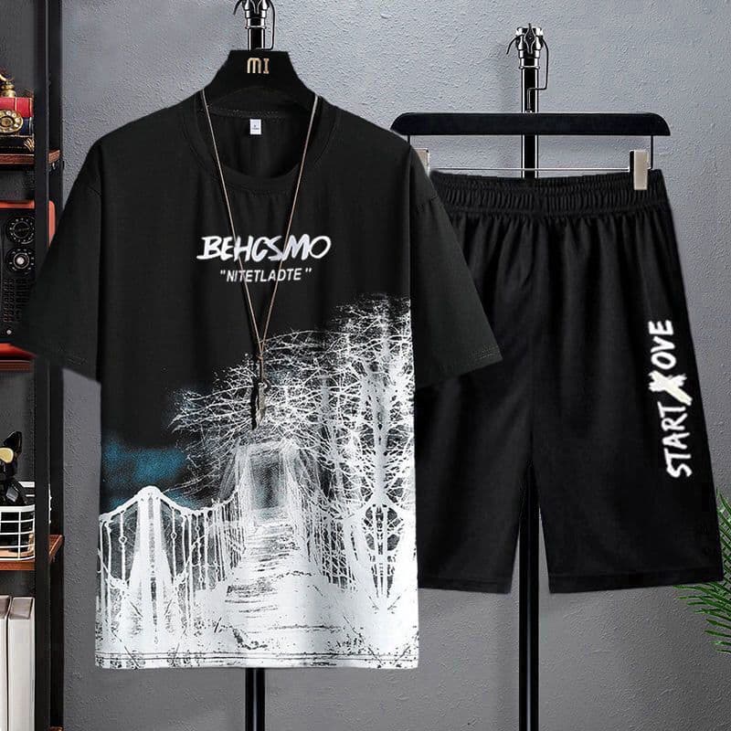 Camiseta masculina de manga curta verão seda gelo 2023 novo estilo na moda solto meia manga Street Wear ins nacional na
