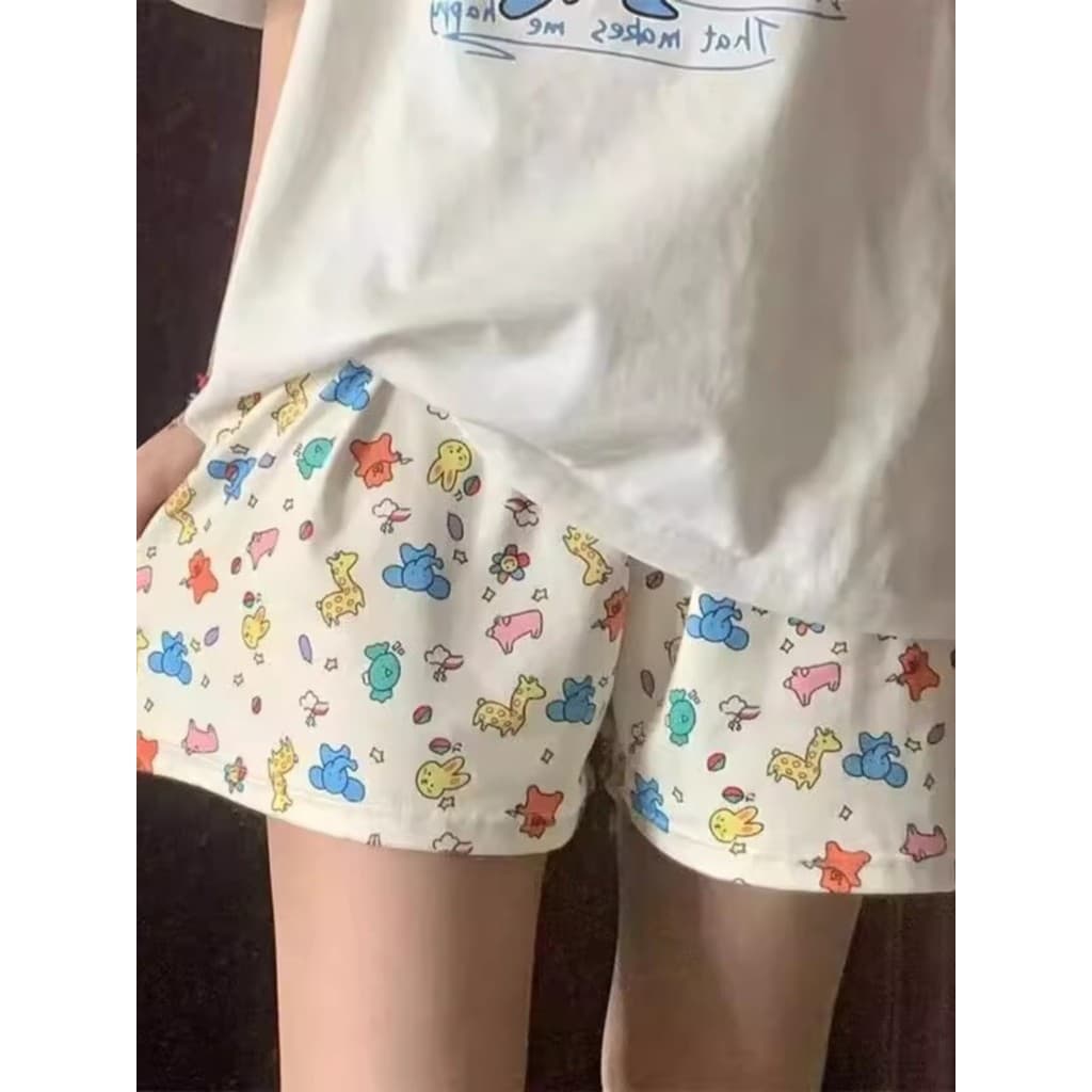 Bonito Mosquito calças dos desenhos animados andando Shorts curvos doce pijama calças femininas verão fino solto Casual