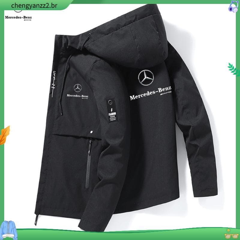 2025 novo estilo jaqueta de moda masculina legal Benz impresso jaqueta com capuz zíper jaqueta bombardeiro terno
