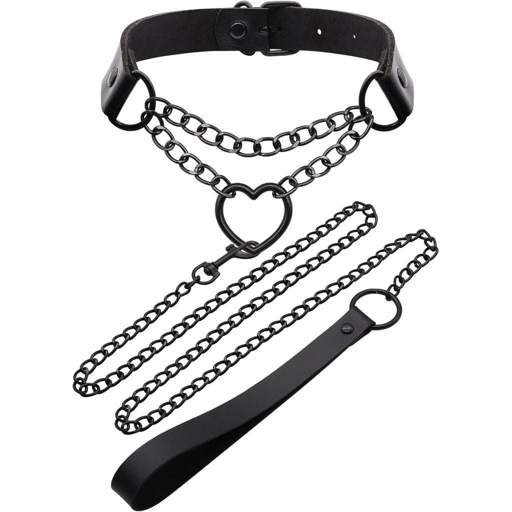 Colar Choker NEWZEST para Mulheres, de Couro, Joias Góticas, Colares de Coração para Mulheres, Colar Choker Preto,