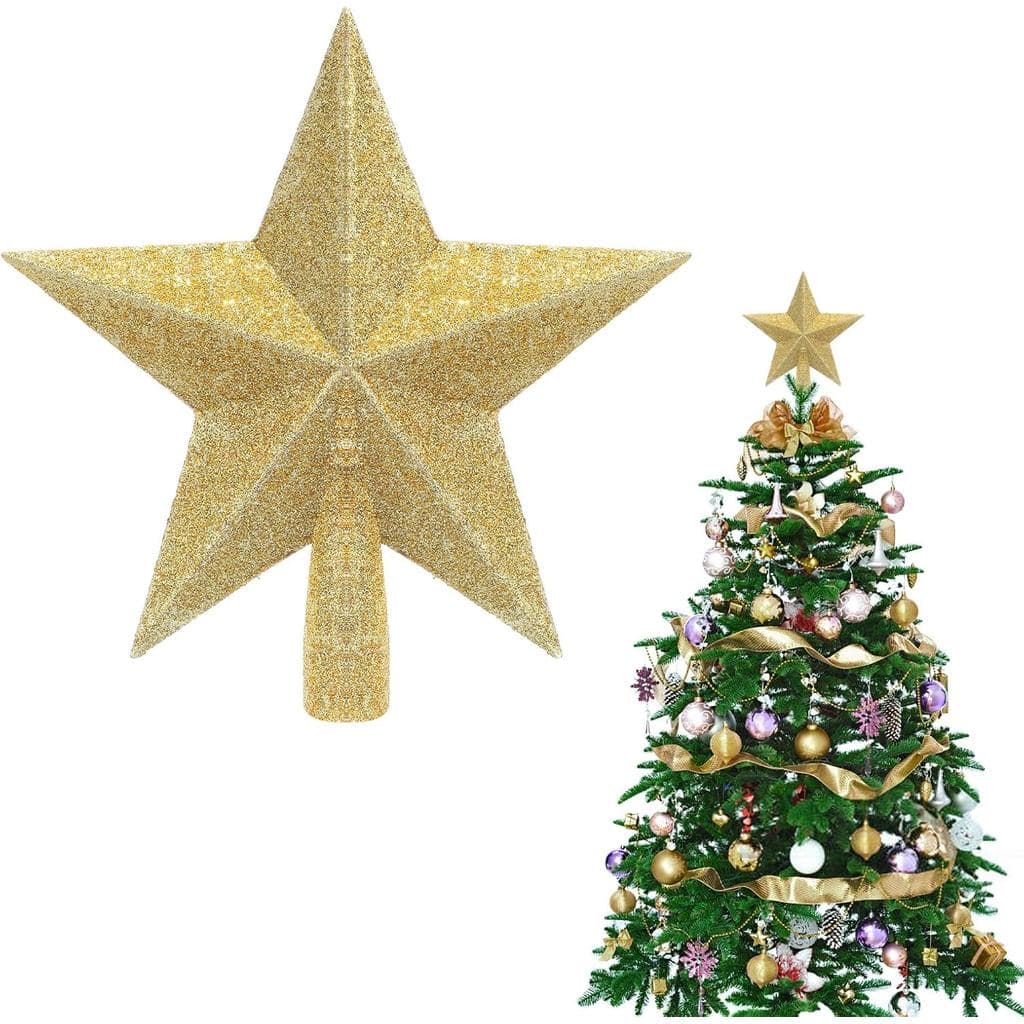 SIbba Coroa de Natal para Árvore, Decoração de Estrela Brilhante, Estrela de 8 polegadas para o Topo da Árvore, Estrela