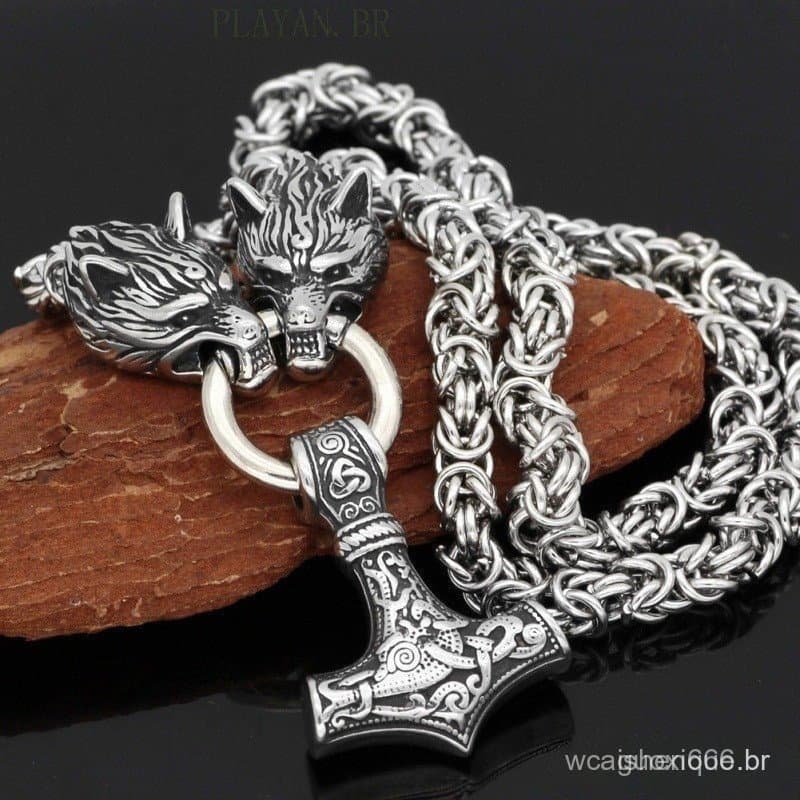 Lobo Pingente Colar Viking Liga De Zinco Com Martelo Durável Estilo Nórdico Jóias Masculinas 8CPP
