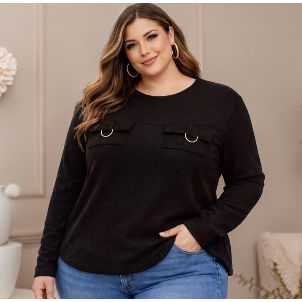 Blusa tecido lanzinha inverno quentinha manga longa GG G1 G2 G3 até 54