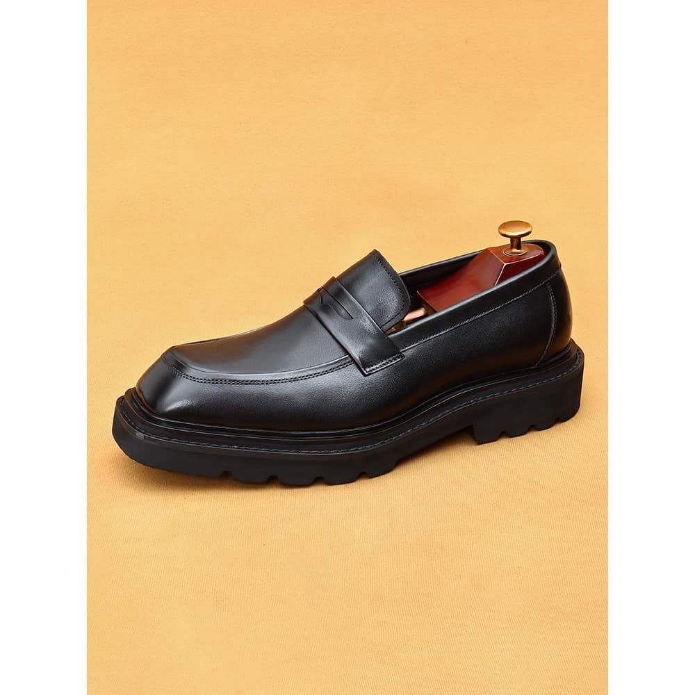 Luz confortável sola de espuma de borracha sola grossa sapatos de couro de vaca masculino dedo do pé quadrado capa pé sa