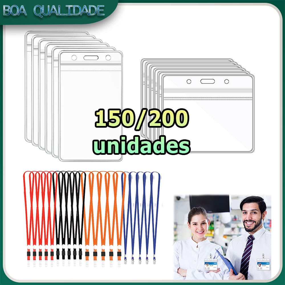 Kit 150/200 Porta-crachás com cordão porta-cartões transparente à prova d'água porta-crachás de plástico com cordão