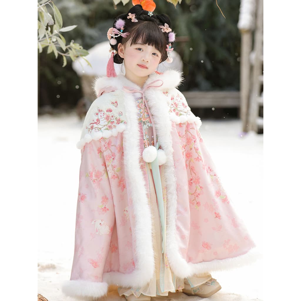 Hanfu meninas roupas de inverno crianças antigo estilo fada forro de lã comprimento médio com capuz grande manto bebê en