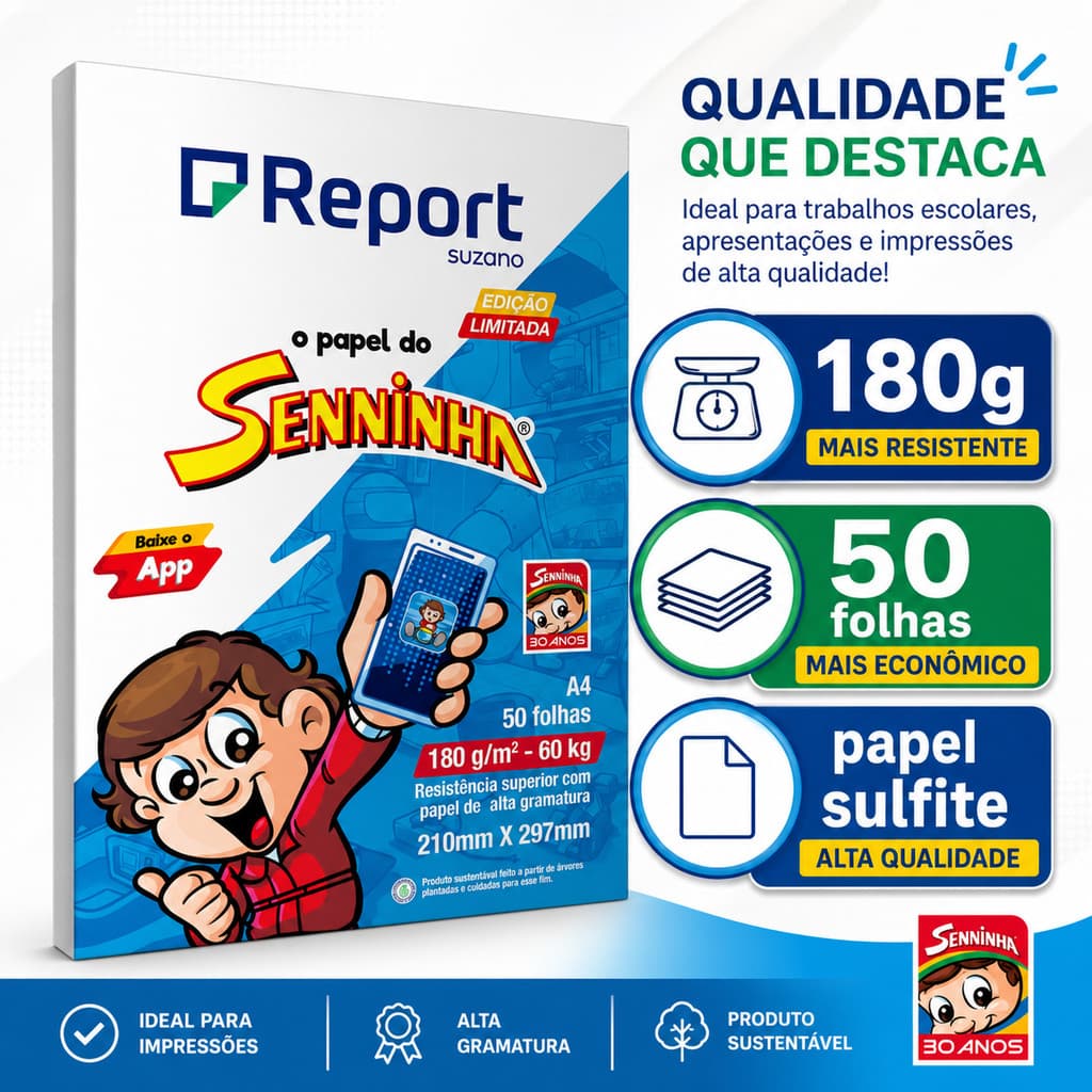 Papel A4 180g Branco Senninha Report 50 Folhas Alta Gramatura