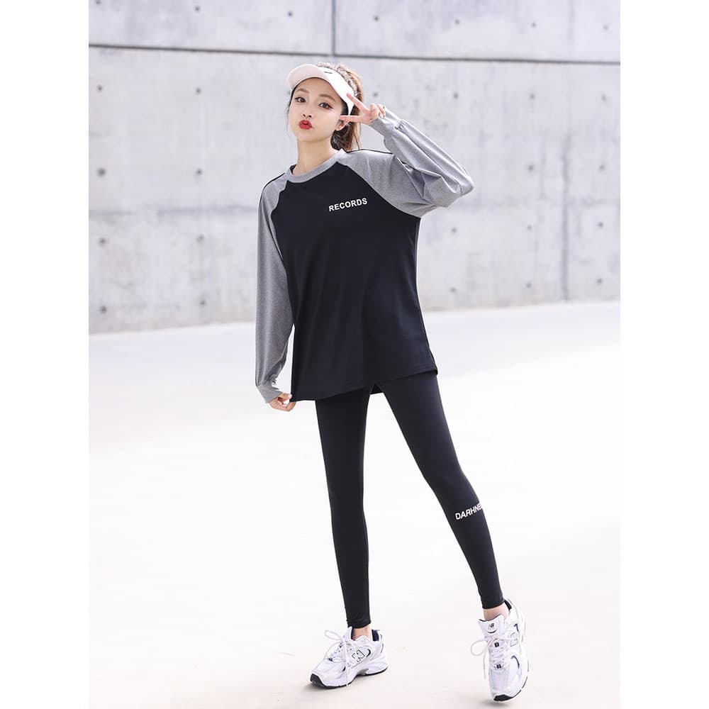 Terno esportivo feminino primavera outono novo estilo profissional ginásio roupas de Yoga manga longa solta tamanho gran