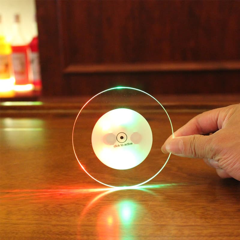 Cristal acrílico Ultra-fino LED luminoso coaster Cocktail coaster Bar bartender luminoso deslumbrante colorido coaster