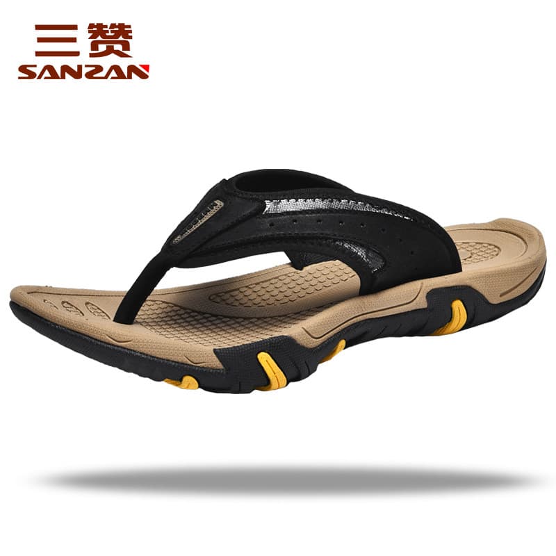 Sanzan chinelos masculinos de couro genuíno 2026 novo estilo masculino exterior usar chinelos masculinos primeira camada